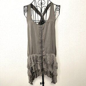 H&M Tunic Tank Top Dress Womens 8 Taupe Zip Front Racer Straps Tiered Ruffled